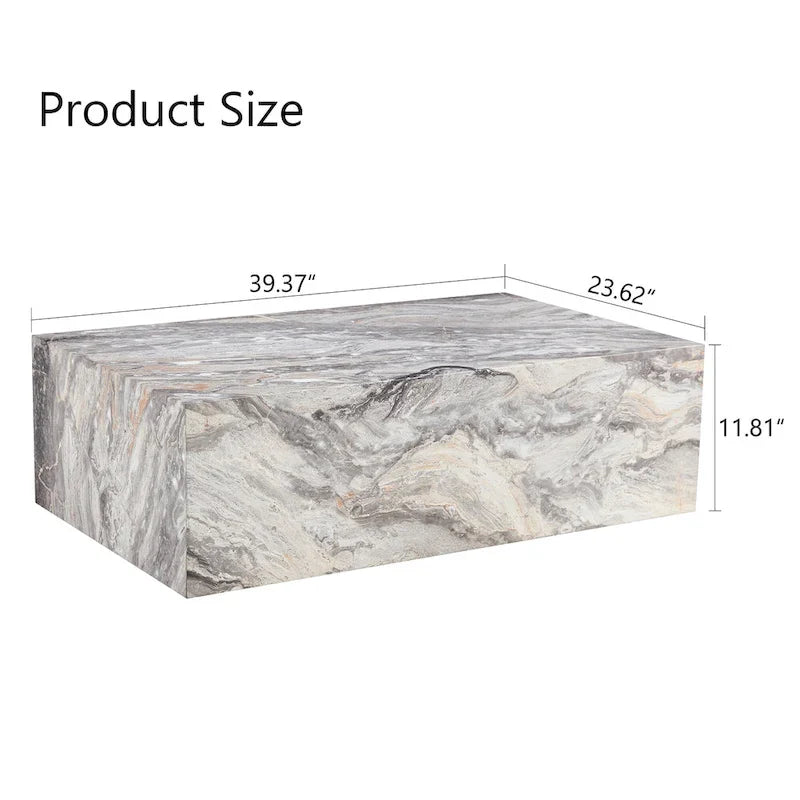 Contemporary Rectangular Coffee Table with Sturdy Base and Imitation Marble Finish for Living Room 19