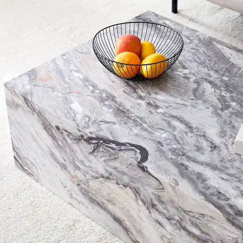 Contemporary Rectangular Coffee Table with Sturdy Base and Imitation Marble Finish for Living Room 26