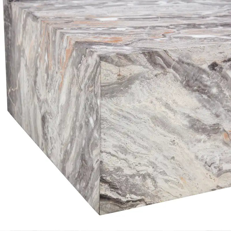 Contemporary Rectangular Coffee Table with Sturdy Base and Imitation Marble Finish for Living Room 30