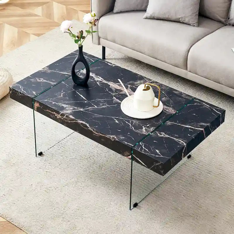 Rectangular Coffee Table with Tempered Glass Legs - Wooden Side and Center Tables for Living Room and Reception Area 38