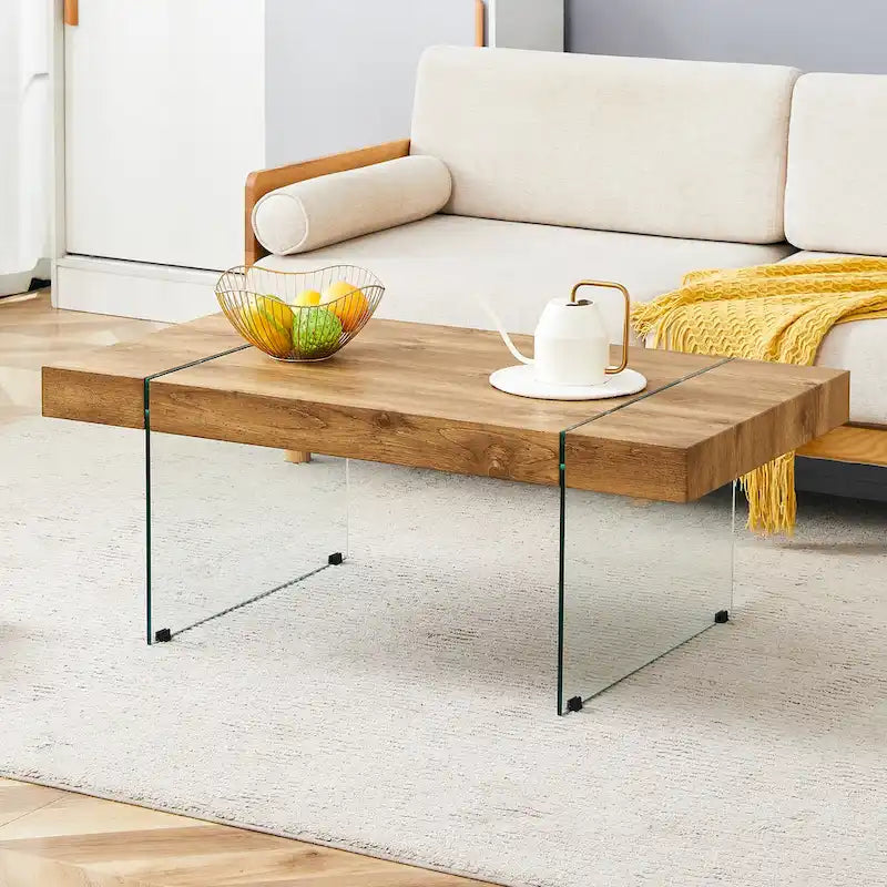 Rectangular Coffee Table with Tempered Glass Legs - Wooden Side and Center Tables for Living Room and Reception Area 2
