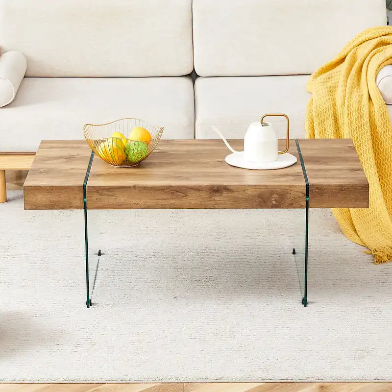 Rectangular Coffee Table with Tempered Glass Legs - Wooden Side and Center Tables for Living Room and Reception Area 3