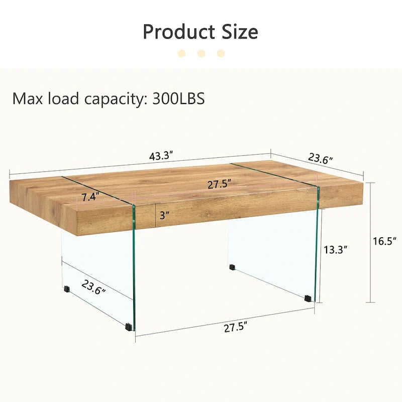 Rectangular Coffee Table with Tempered Glass Legs - Wooden Side and Center Tables for Living Room and Reception Area 4