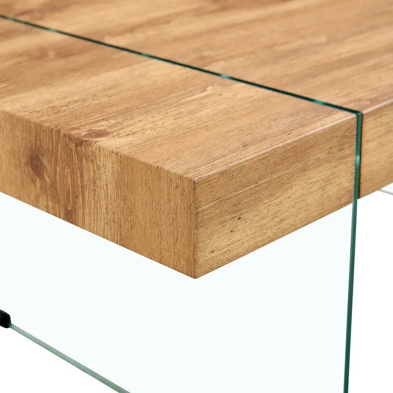 Rectangular Coffee Table with Tempered Glass Legs - Wooden Side and Center Tables for Living Room and Reception Area 13