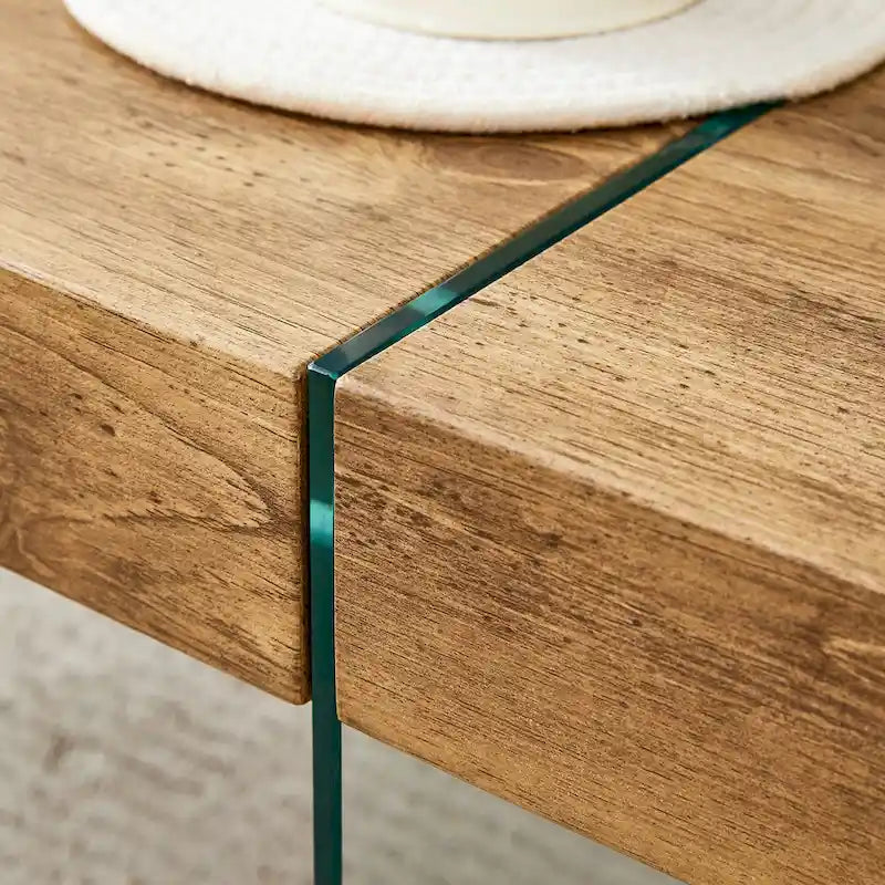 Rectangular Coffee Table with Tempered Glass Legs - Wooden Side and Center Tables for Living Room and Reception Area 14