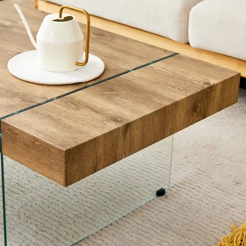 Rectangular Coffee Table with Tempered Glass Legs - Wooden Side and Center Tables for Living Room and Reception Area 15