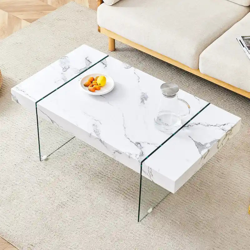 Rectangular Coffee Table with Tempered Glass Legs - Wooden Side and Center Tables for Living Room and Reception Area 17