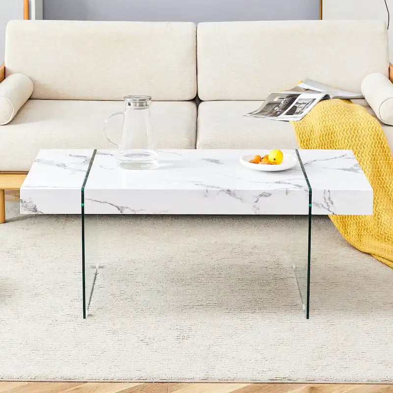 Rectangular Coffee Table with Tempered Glass Legs - Wooden Side and Center Tables for Living Room and Reception Area 18