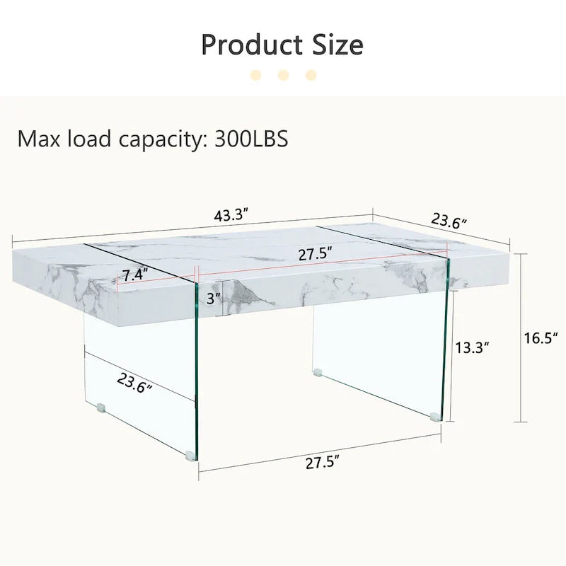 Rectangular Coffee Table with Tempered Glass Legs - Wooden Side and Center Tables for Living Room and Reception Area 19