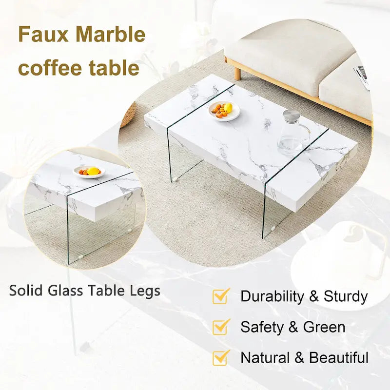 Rectangular Coffee Table with Tempered Glass Legs - Wooden Side and Center Tables for Living Room and Reception Area 20