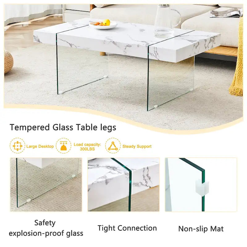 Rectangular Coffee Table with Tempered Glass Legs - Wooden Side and Center Tables for Living Room and Reception Area 22