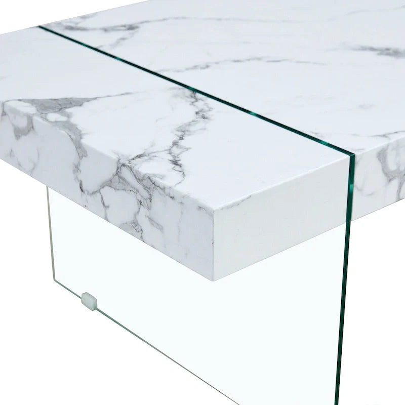 Rectangular Coffee Table with Tempered Glass Legs - Wooden Side and Center Tables for Living Room and Reception Area 23