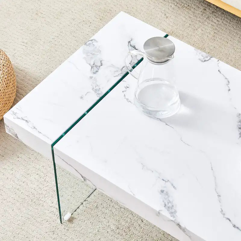 Rectangular Coffee Table with Tempered Glass Legs - Wooden Side and Center Tables for Living Room and Reception Area 28