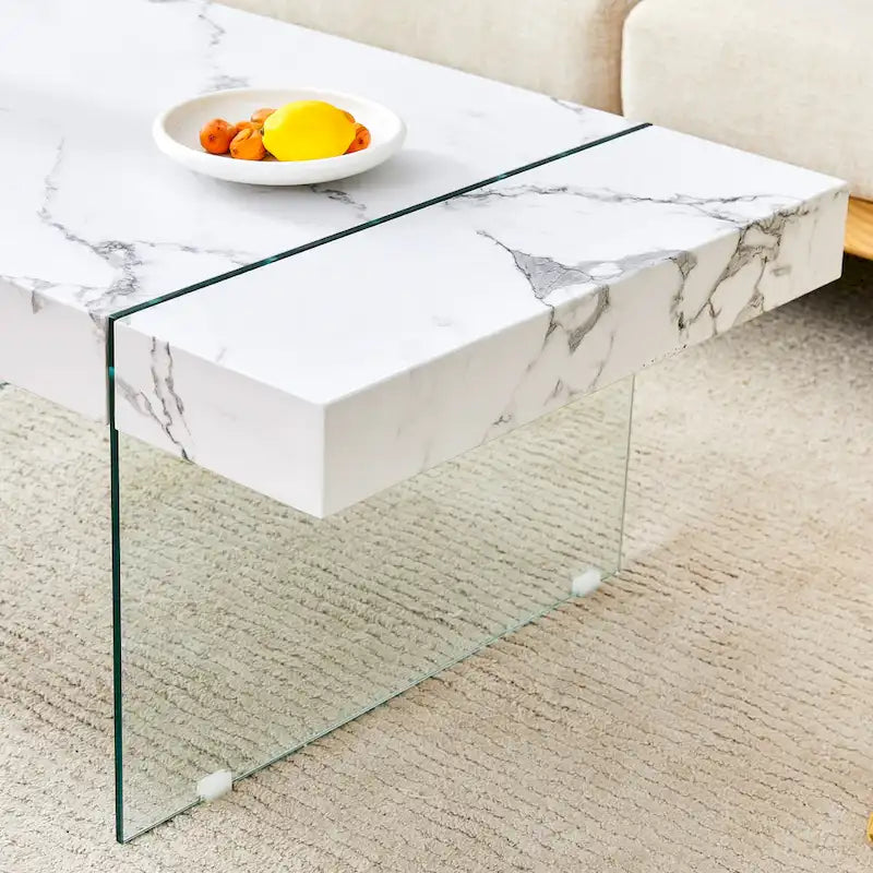 Rectangular Coffee Table with Tempered Glass Legs - Wooden Side and Center Tables for Living Room and Reception Area 30