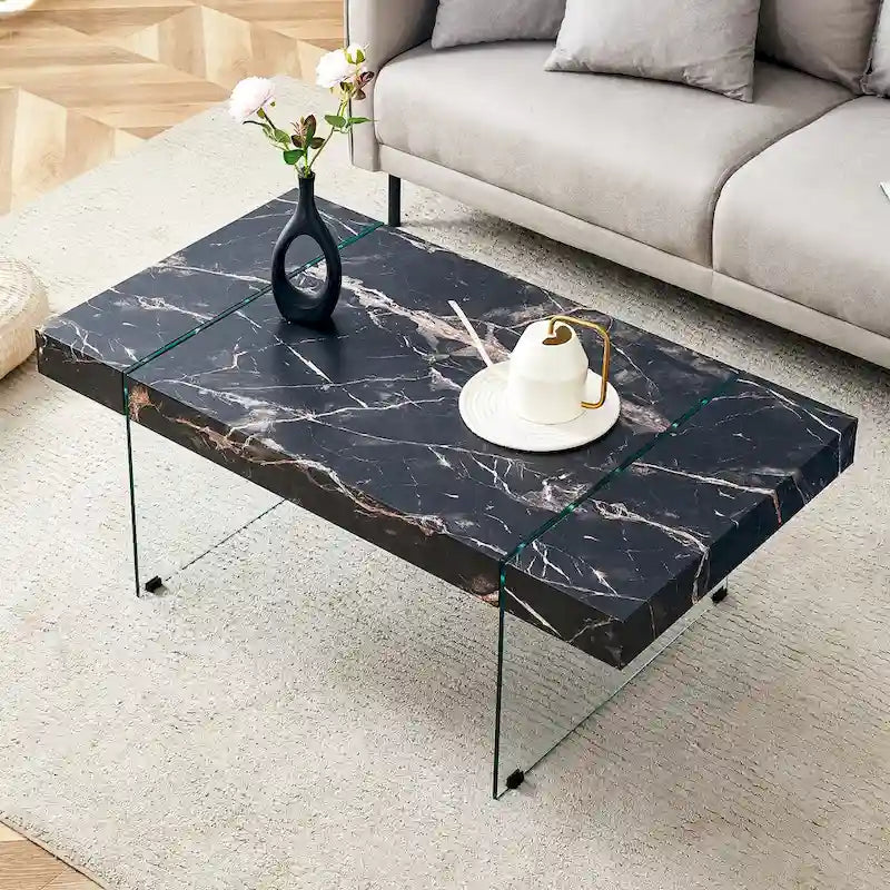Rectangular Coffee Table with Tempered Glass Legs - Wooden Side and Center Tables for Living Room and Reception Area 31