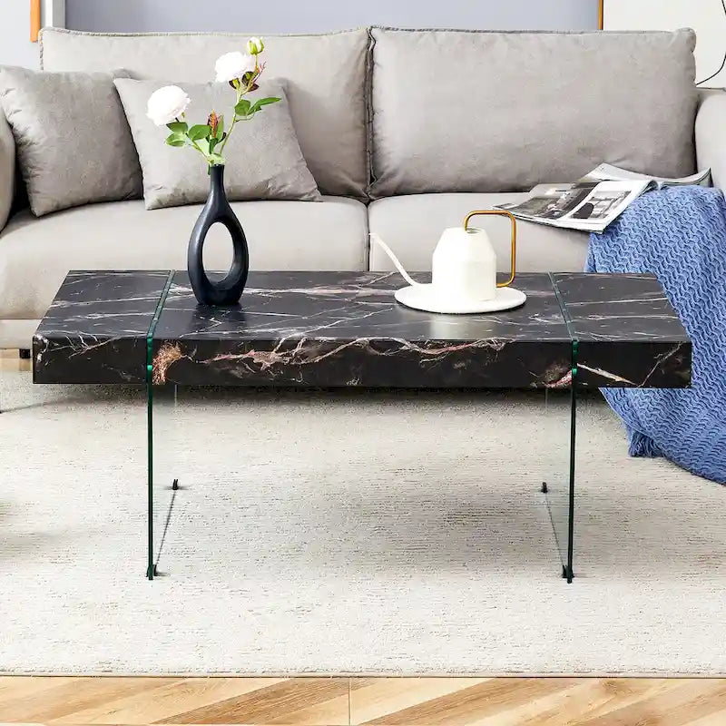 Rectangular Coffee Table with Tempered Glass Legs - Wooden Side and Center Tables for Living Room and Reception Area 33