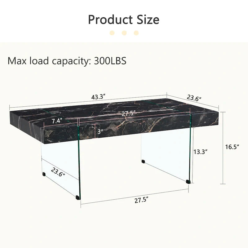 Rectangular Coffee Table with Tempered Glass Legs - Wooden Side and Center Tables for Living Room and Reception Area 34