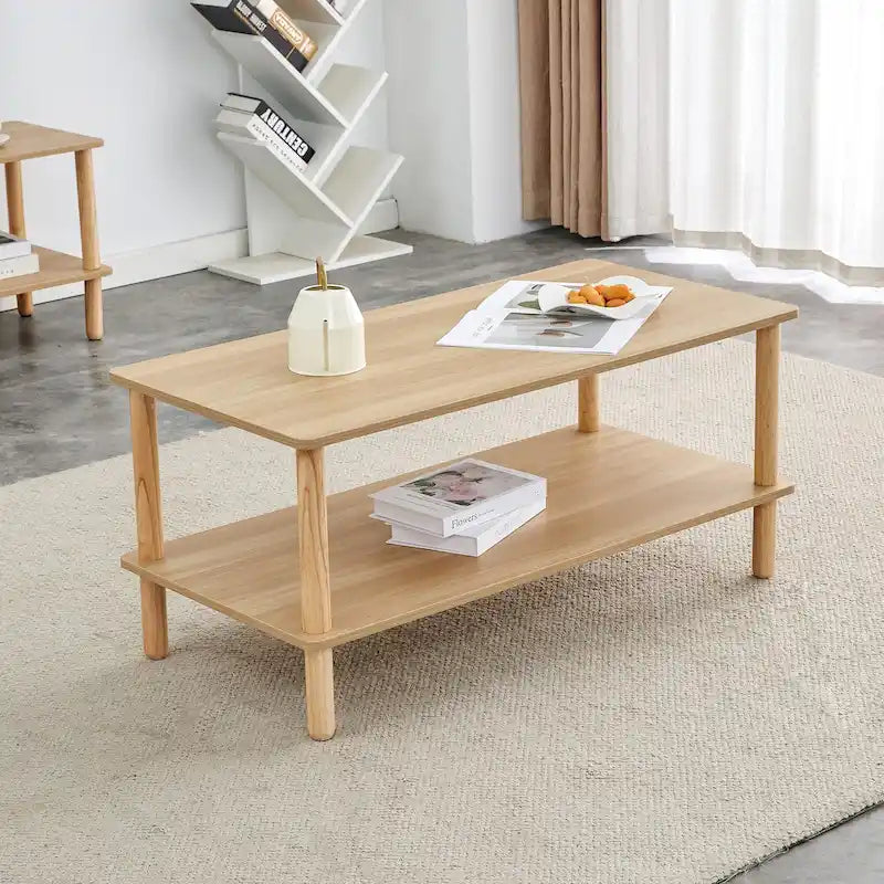 39-Inch Coffee Table with Two-Tier Design and Rubberwood Legs 33