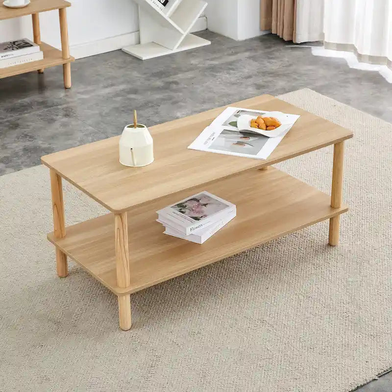 39-Inch Coffee Table with Two-Tier Design and Rubberwood Legs 3