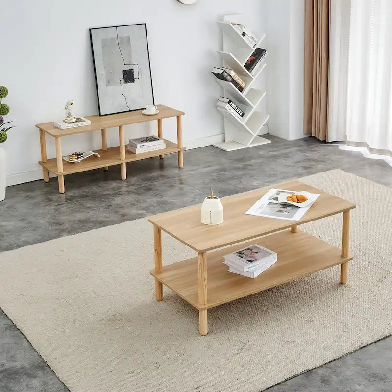 39-Inch Coffee Table with Two-Tier Design and Rubberwood Legs 4