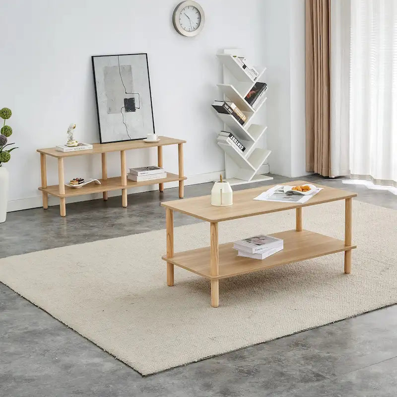 39-Inch Coffee Table with Two-Tier Design and Rubberwood Legs 5