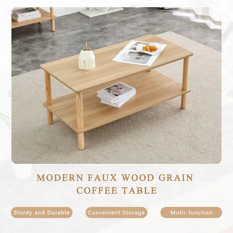 39-Inch Coffee Table with Two-Tier Design and Rubberwood Legs 7