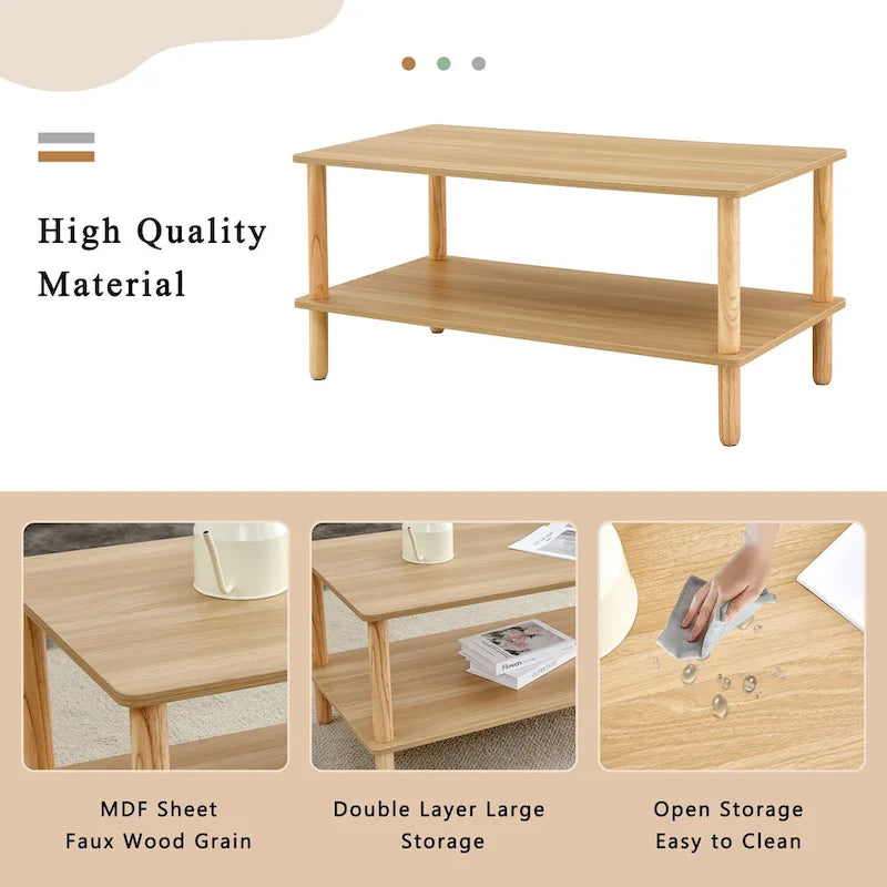 39-Inch Coffee Table with Two-Tier Design and Rubberwood Legs 8