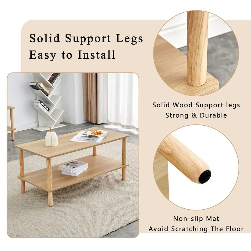 39-Inch Coffee Table with Two-Tier Design and Rubberwood Legs 9