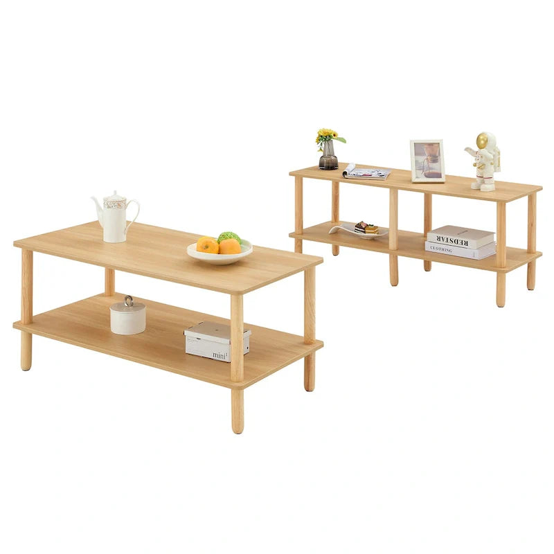 39-Inch Coffee Table with Two-Tier Design and Rubberwood Legs 10