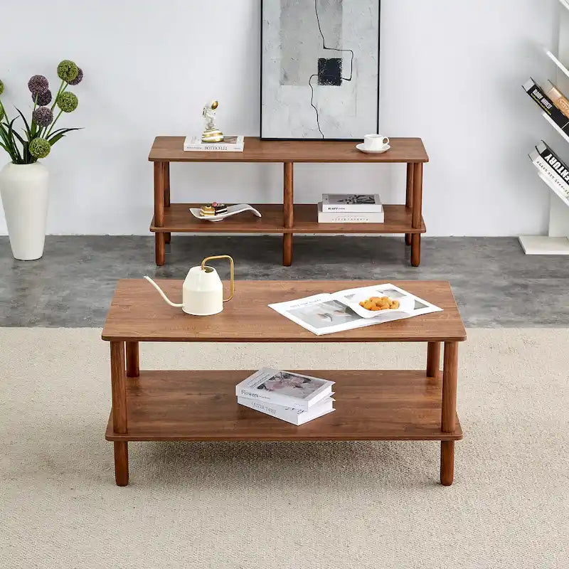 39-Inch Coffee Table with Two-Tier Design and Rubberwood Legs 19