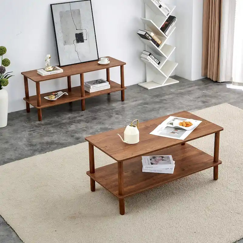 39-Inch Coffee Table with Two-Tier Design and Rubberwood Legs 20