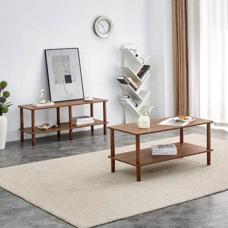 39-Inch Coffee Table with Two-Tier Design and Rubberwood Legs 21