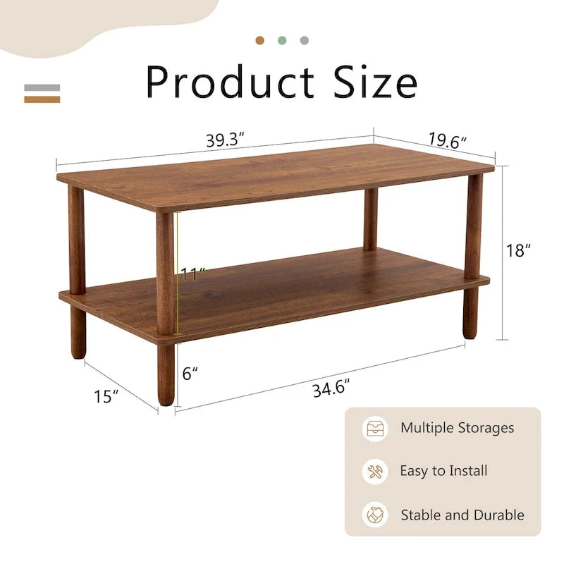 39-Inch Coffee Table with Two-Tier Design and Rubberwood Legs 22