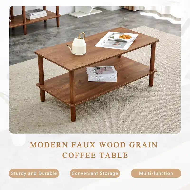 39-Inch Coffee Table with Two-Tier Design and Rubberwood Legs 23