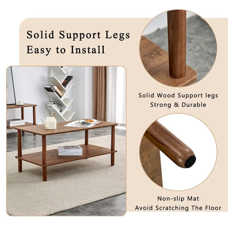 39-Inch Coffee Table with Two-Tier Design and Rubberwood Legs 24