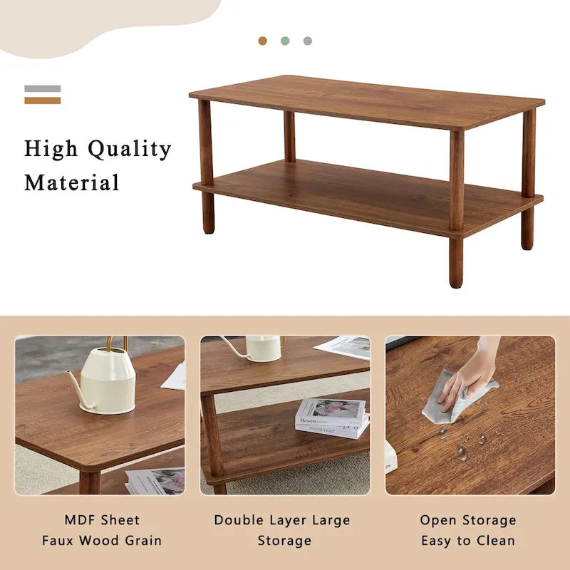 39-Inch Coffee Table with Two-Tier Design and Rubberwood Legs 25