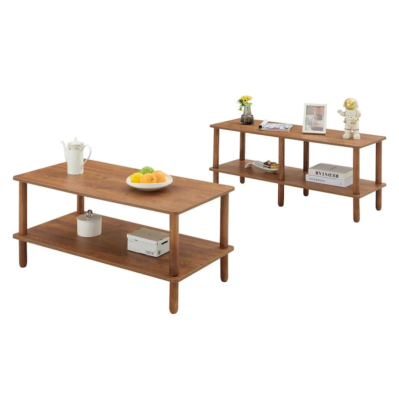 39-Inch Coffee Table with Two-Tier Design and Rubberwood Legs 26