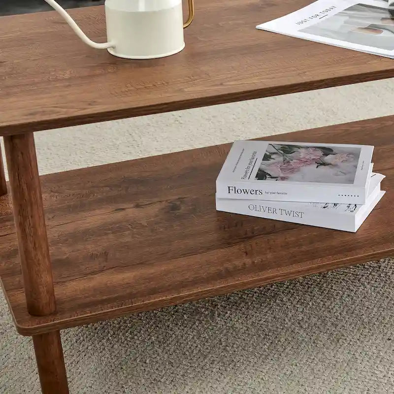 39-Inch Coffee Table with Two-Tier Design and Rubberwood Legs 30