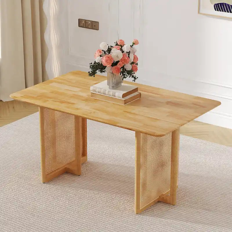 59-Inch Retro Rubberwood Table with Walnut Finish 2