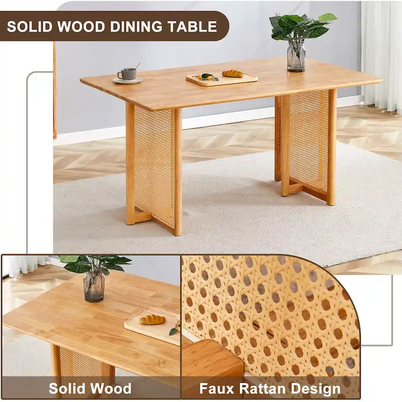 59-Inch Retro Rubberwood Table with Walnut Finish 4