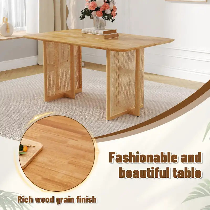 59-Inch Retro Rubberwood Table with Walnut Finish 5