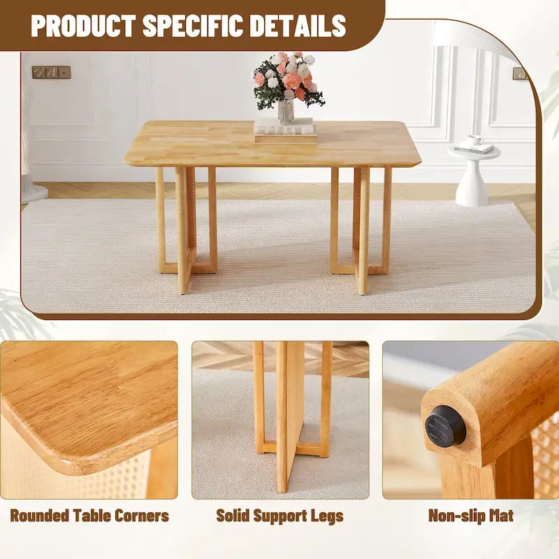 59-Inch Retro Rubberwood Table with Walnut Finish 6