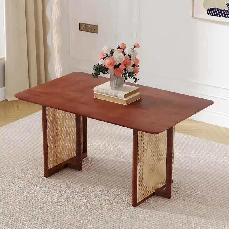 59-Inch Retro Rubberwood Table with Walnut Finish 12