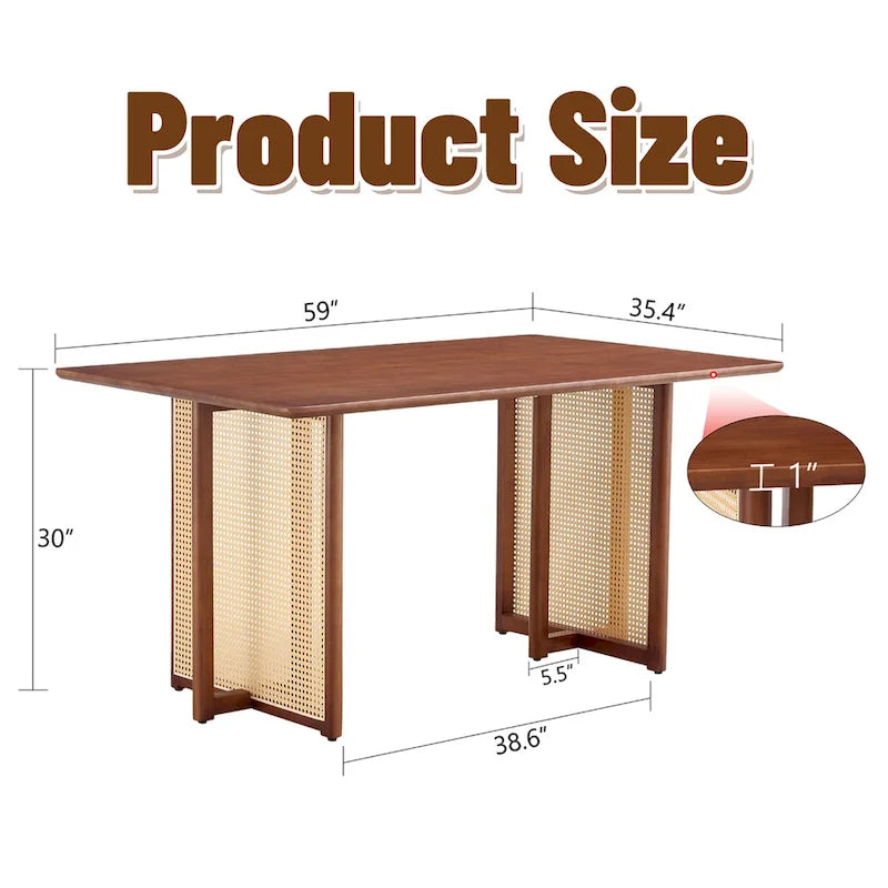 59-Inch Retro Rubberwood Table with Walnut Finish 14