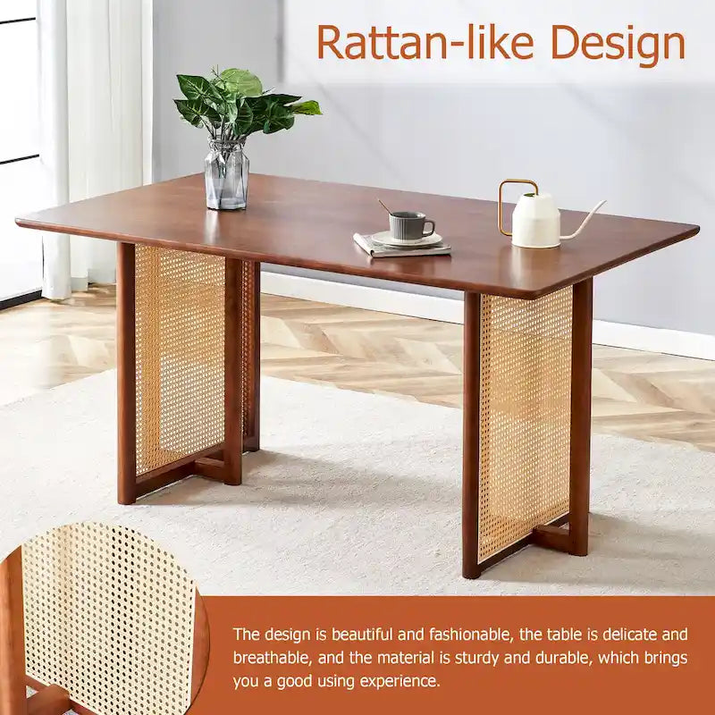 59-Inch Retro Rubberwood Table with Walnut Finish 15