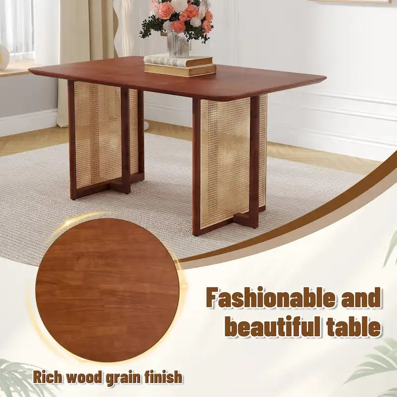 59-Inch Retro Rubberwood Table with Walnut Finish 16