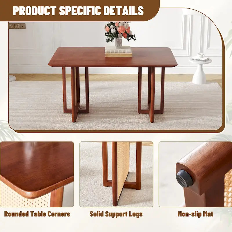 59-Inch Retro Rubberwood Table with Walnut Finish 17