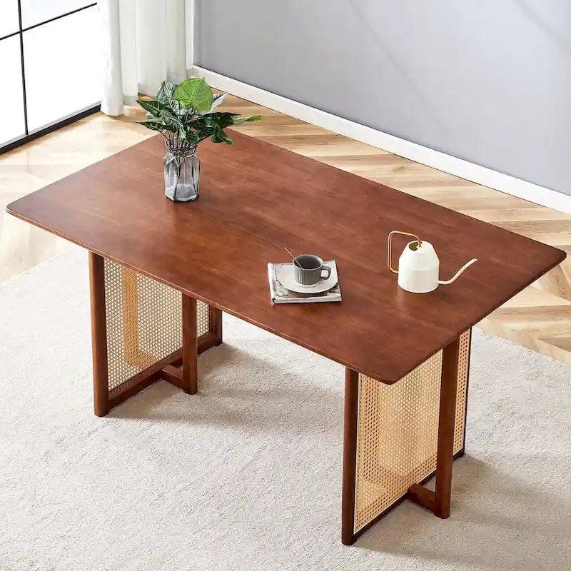 59-Inch Retro Rubberwood Table with Walnut Finish 19