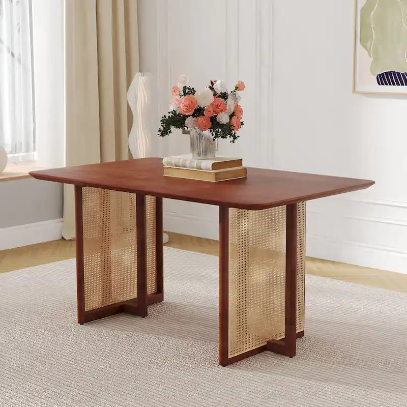 59-Inch Retro Rubberwood Table with Walnut Finish 21