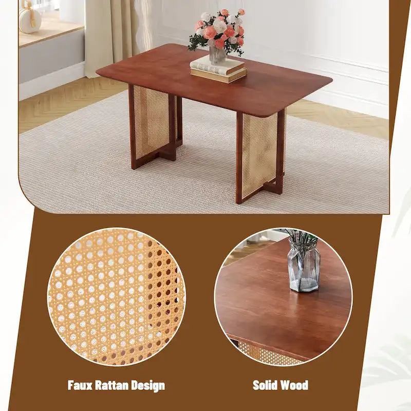 59-Inch Retro Rubberwood Table with Walnut Finish 22